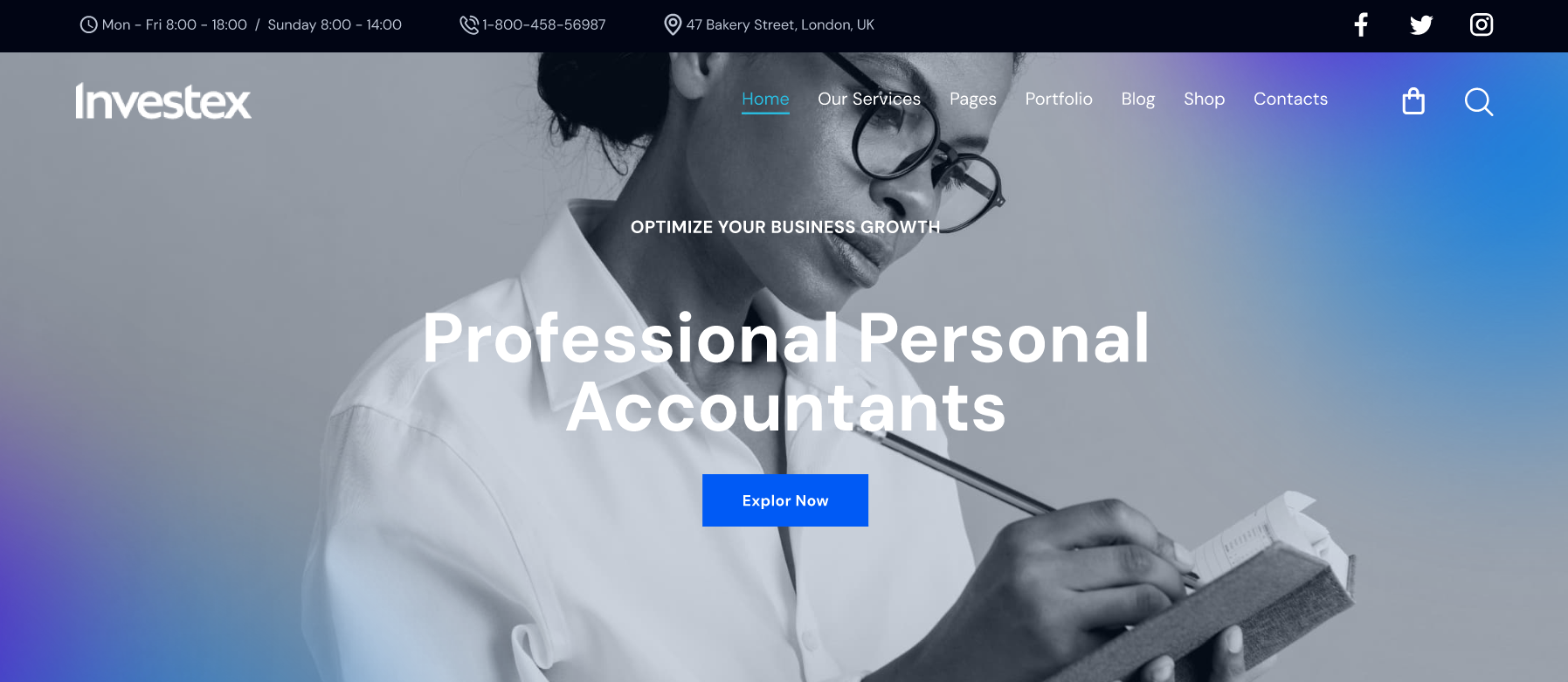 Investex professional personal accountants website design